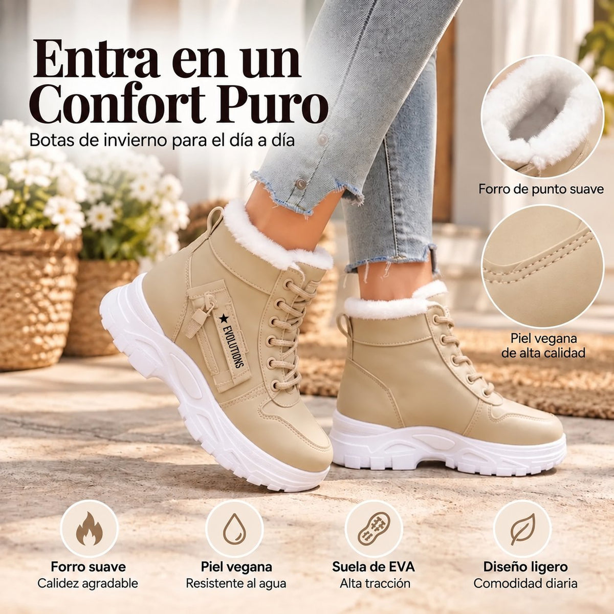 Botines de invierno para mujer con forro de peluche