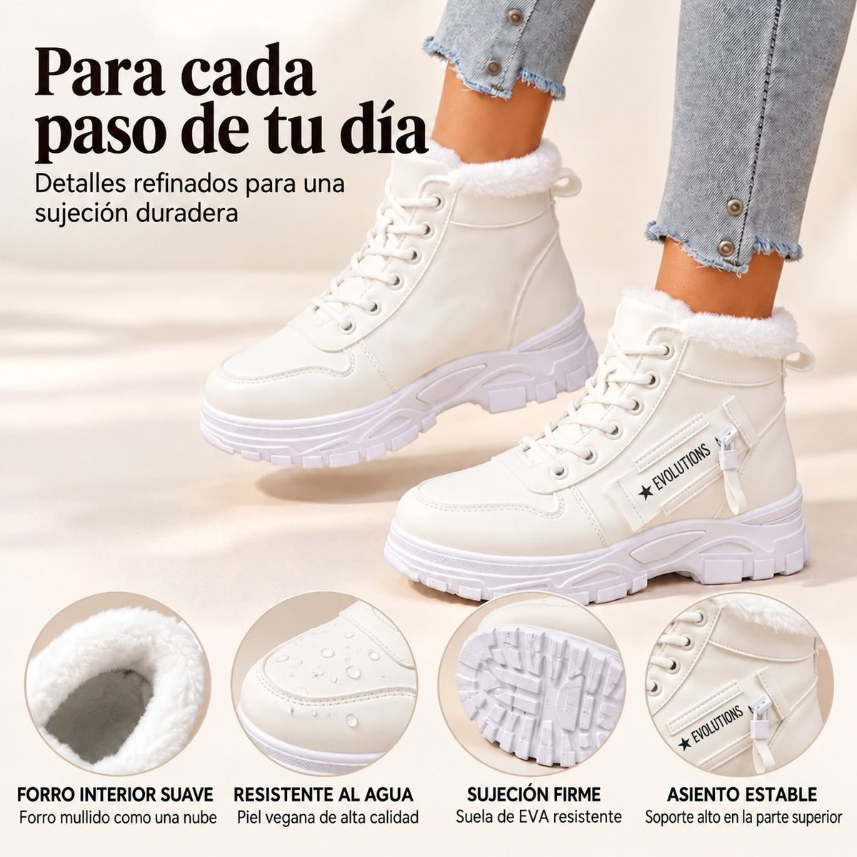 Botines de invierno para mujer con forro de peluche