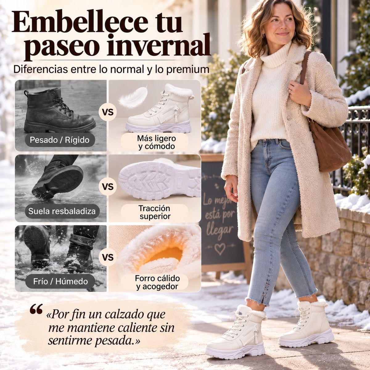 Botines de invierno para mujer con forro de peluche