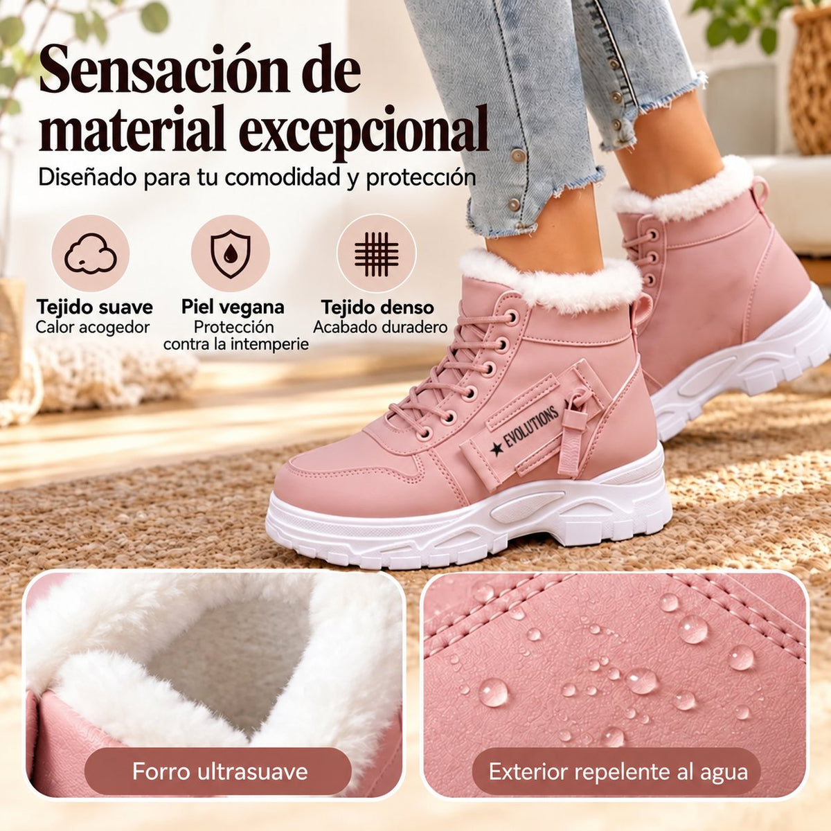 Botines de invierno para mujer con forro de peluche