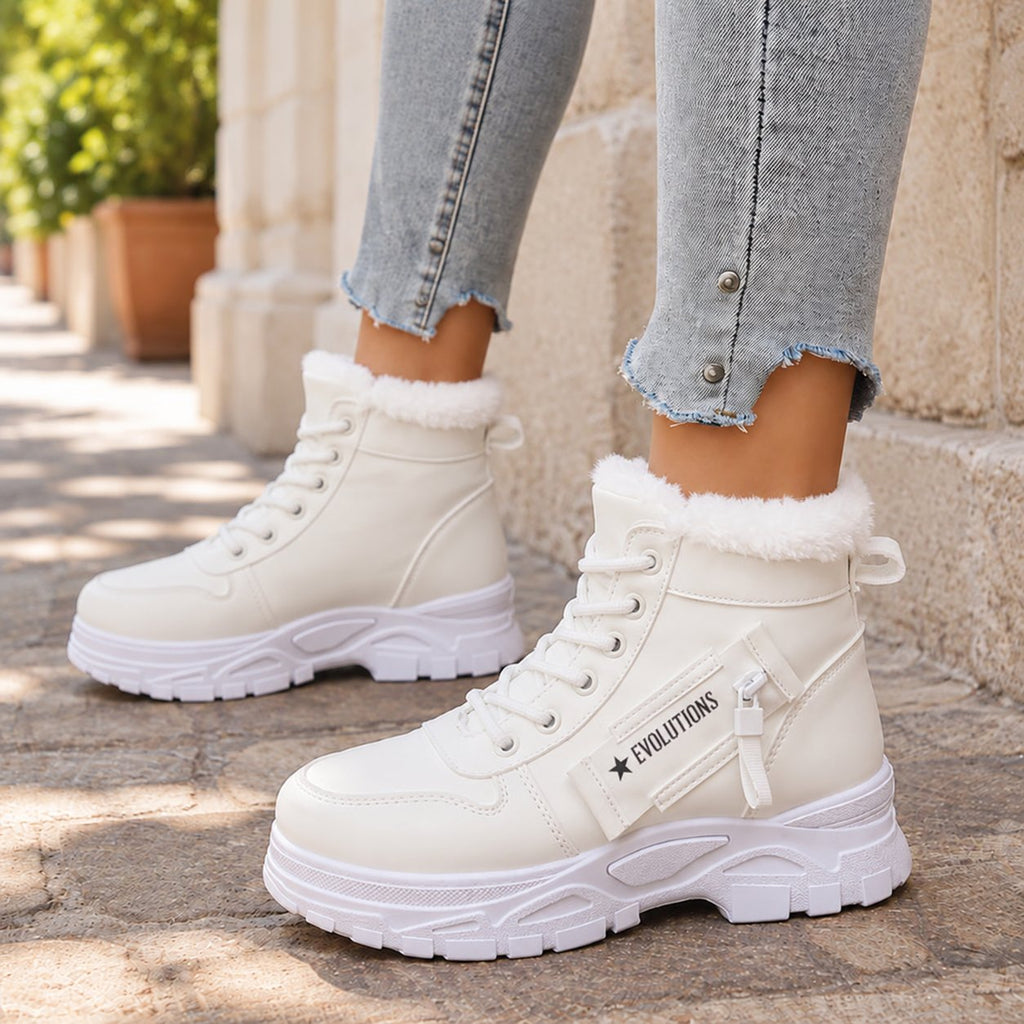 Botines de invierno para mujer con forro de peluche - Blanco