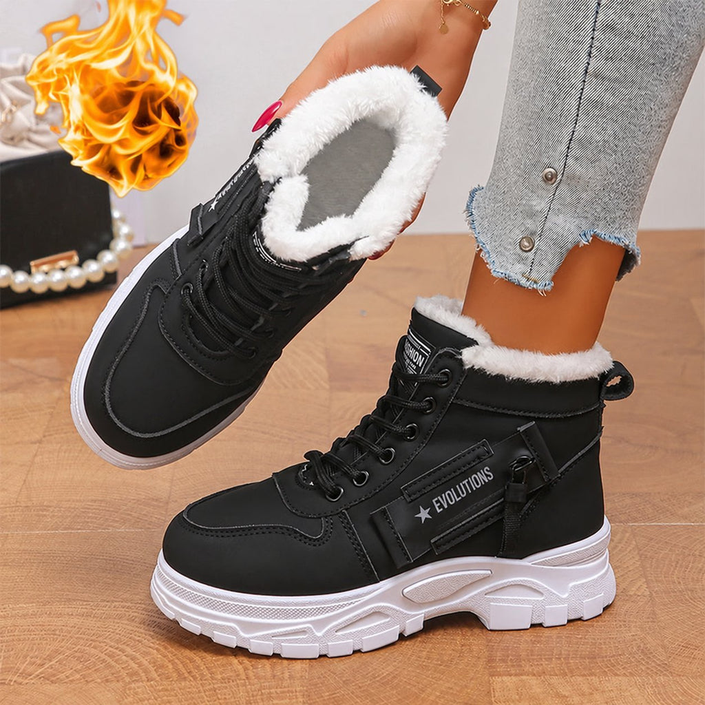 Botines de invierno para mujer con forro de peluche - Negro