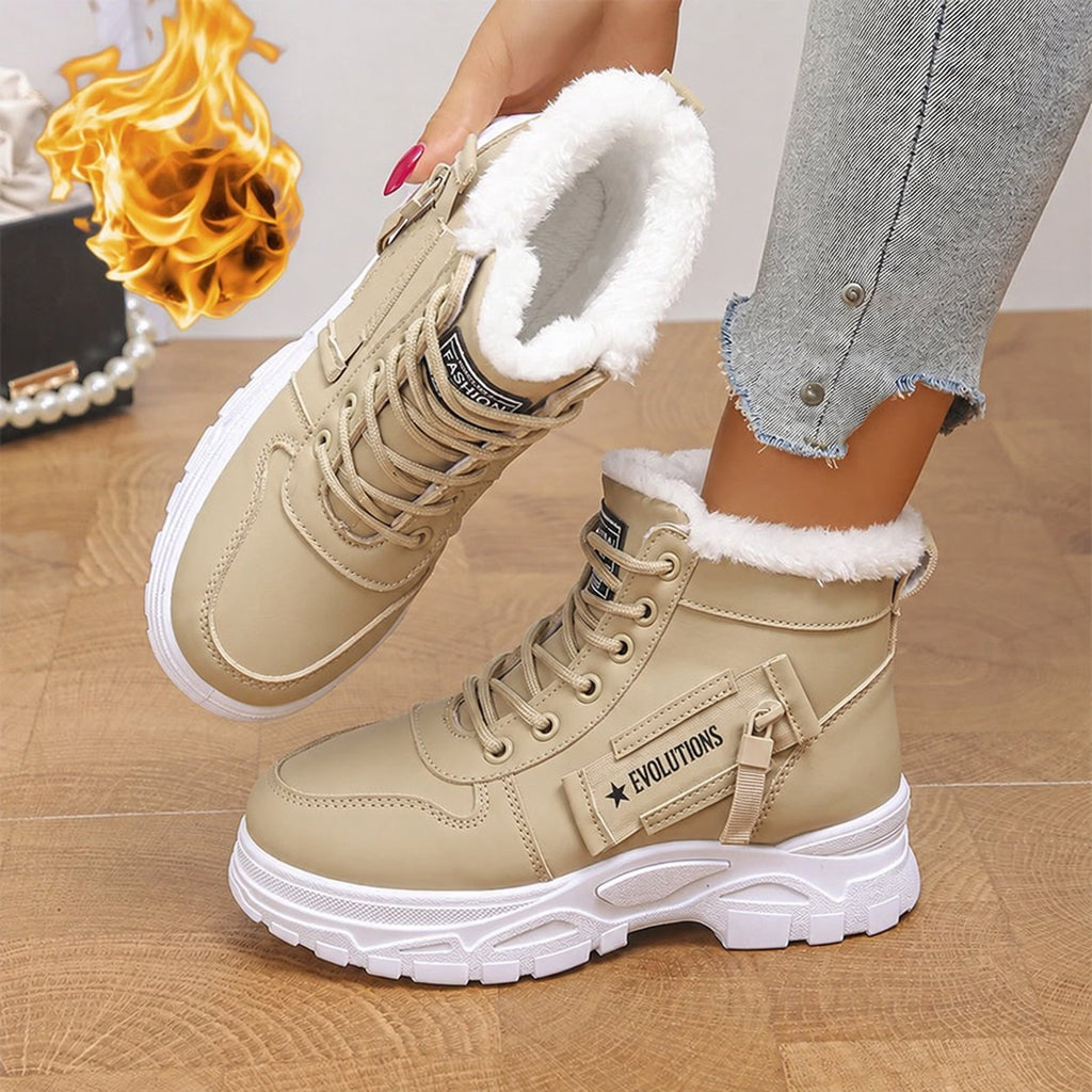 Botines de invierno para mujer con forro de peluche - Albaricoque