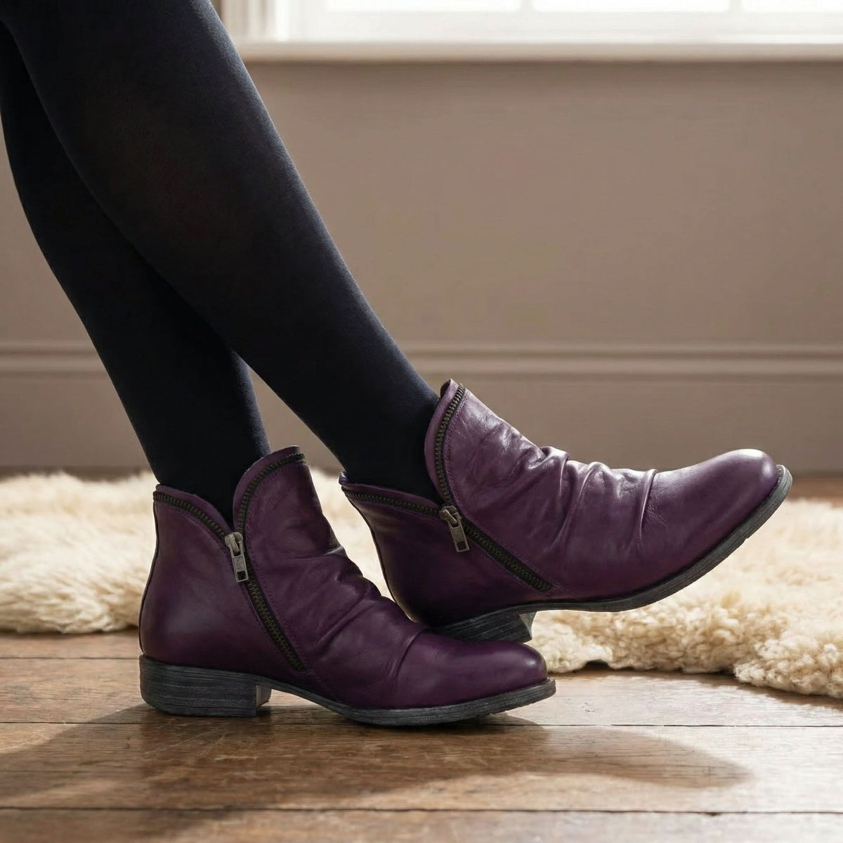 Botas de Tacón Bajo con Textura