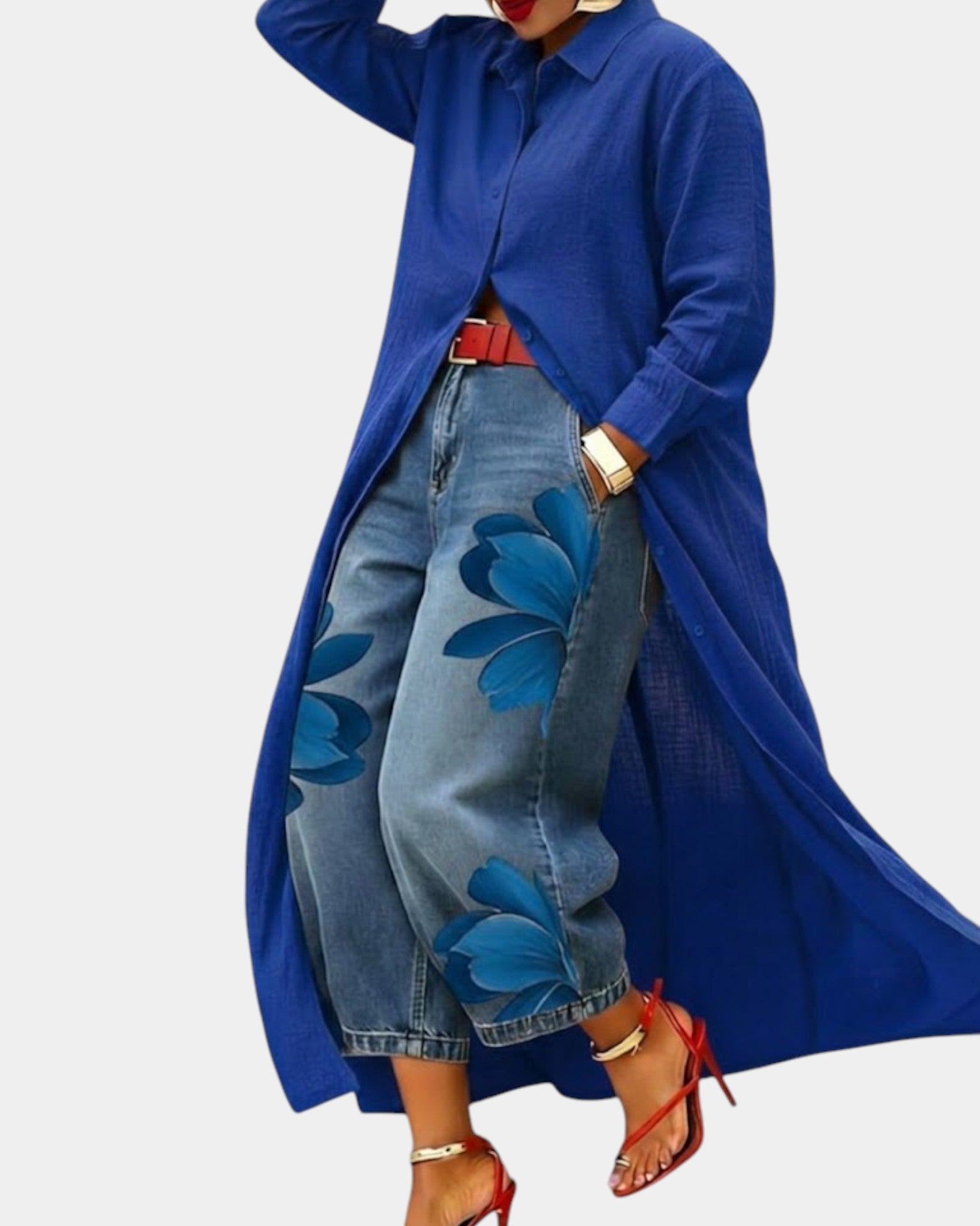 JULIANE | Conjunto de vestido de denim y blusa con estampado floral