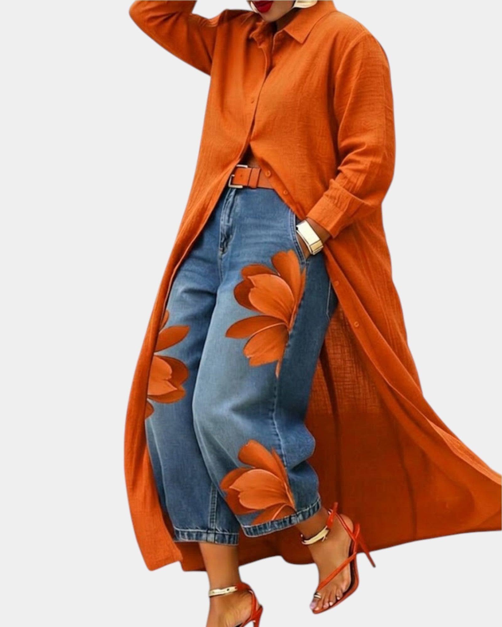 JULIANE | Conjunto de vestido de denim y blusa con estampado floral