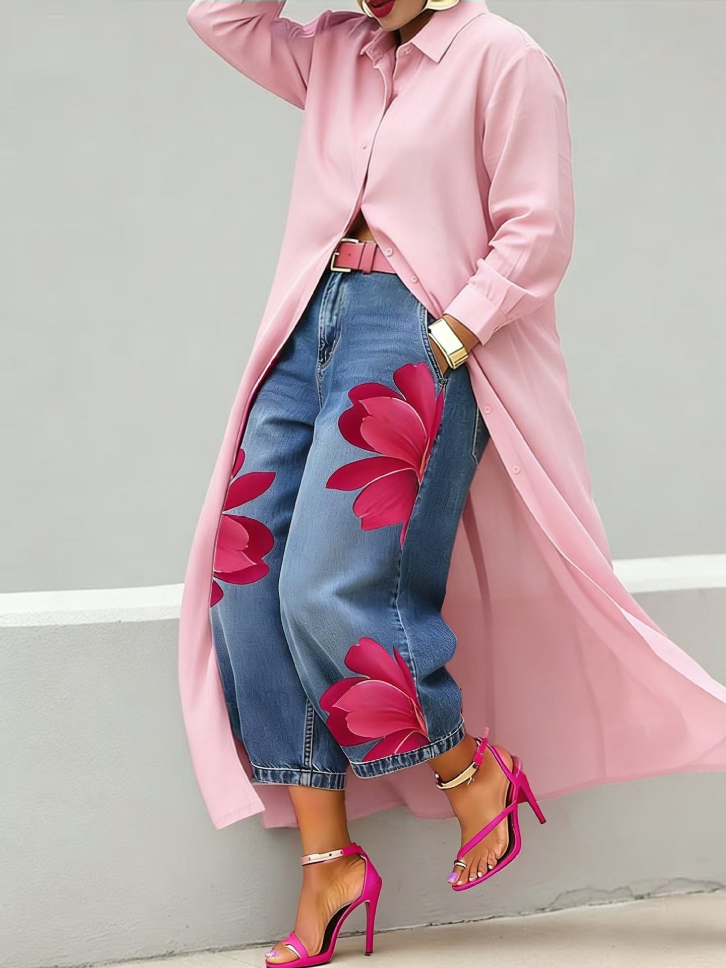 JULIANE | Conjunto de vestido de denim y blusa con estampado floral
