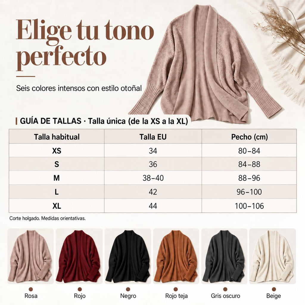 Cárdigan guía de tallas talla única XS a XL