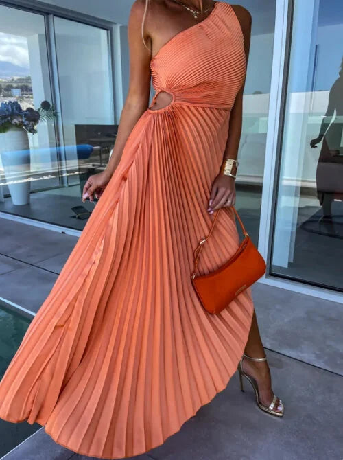 ELLA | Vestido midi plisado de un solo hombro