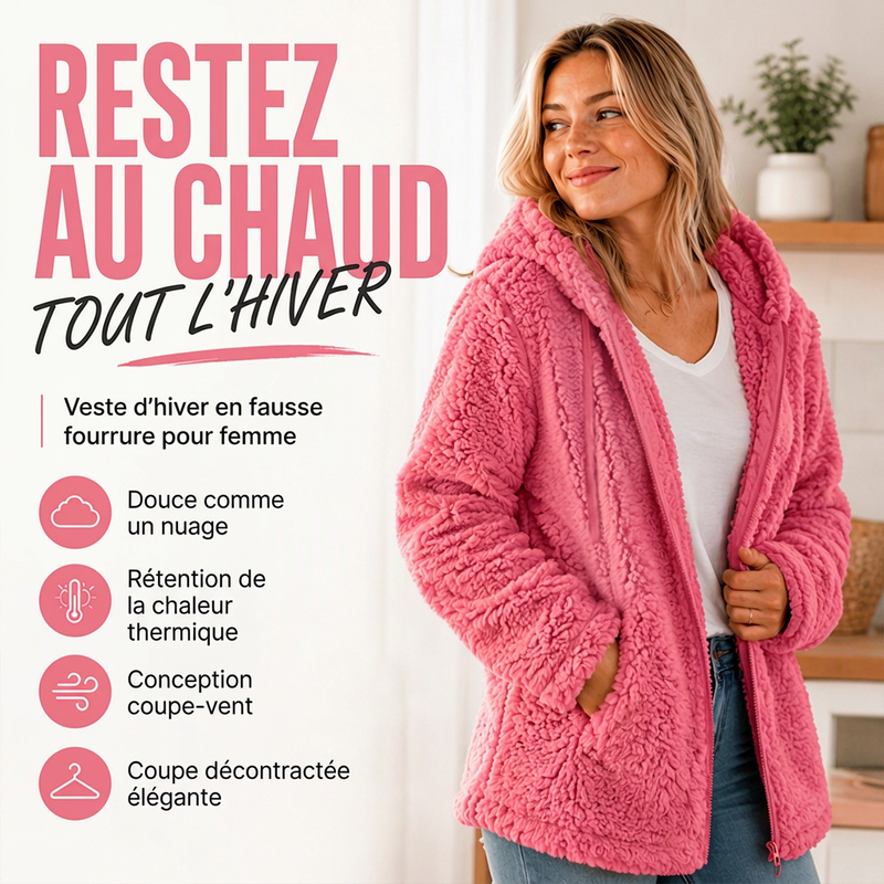 Chaqueta Polar con Capucha y Cremallera para Mujer