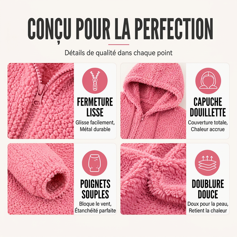 Chaqueta Polar con Capucha y Cremallera para Mujer