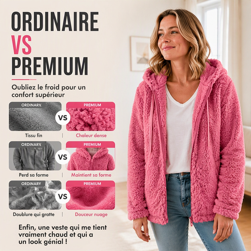 Chaqueta Polar con Capucha y Cremallera para Mujer