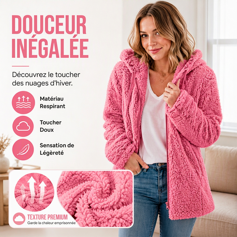 Chaqueta Polar con Capucha y Cremallera para Mujer