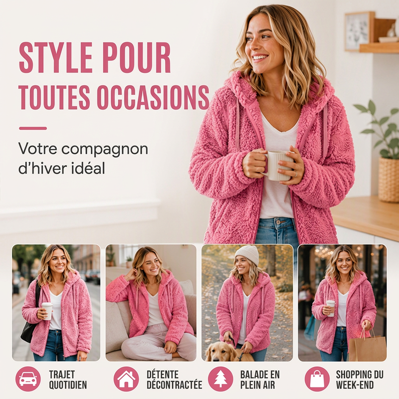 Chaqueta Polar con Capucha y Cremallera para Mujer