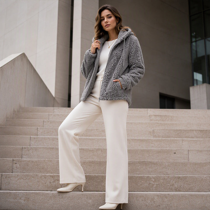 Chaqueta Polar con Capucha y Cremallera para Mujer