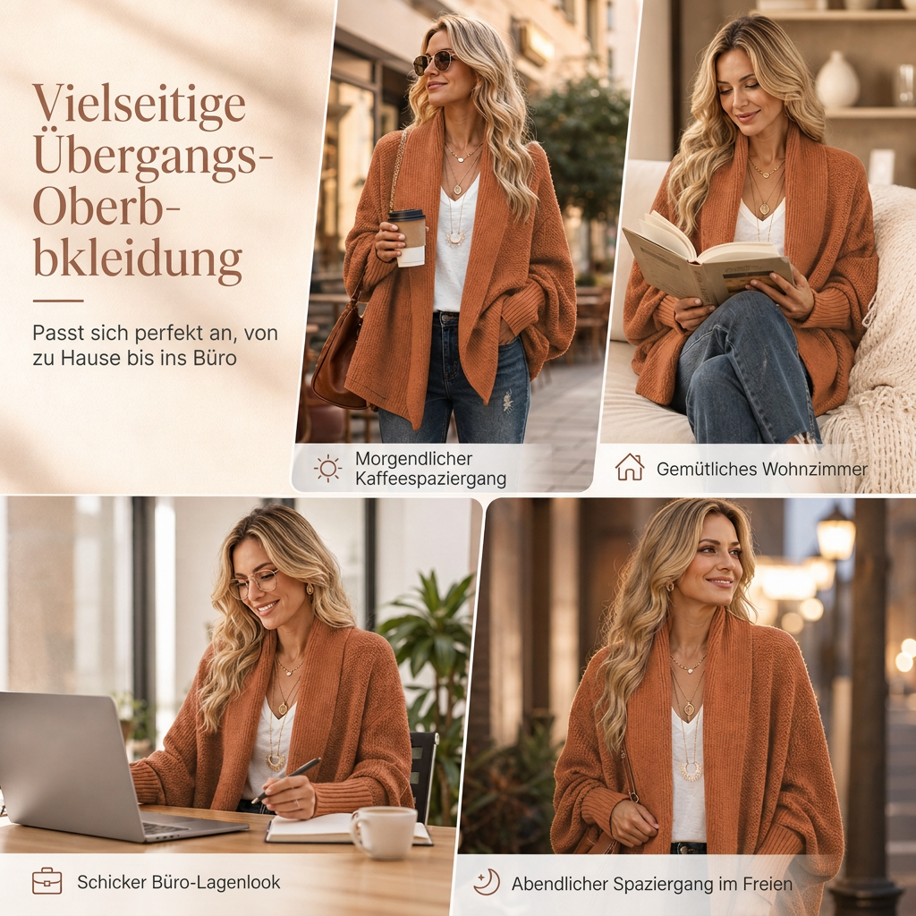 Cárdigan Holgado de Mujer con Mangas Murciélago y Frontal Abierto para Otoño e Invierno