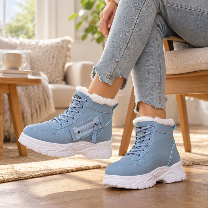 Botines de invierno para mujer con forro de peluche - Azul